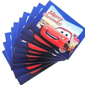 10 Vintage Disney Pixar Cars Lightning McQueen Merry Christmas Holiday Cards Set